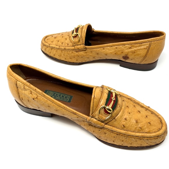 GUCCI Ostrich Red Ribbon Gold Bit Exotic Loafer - Picture 5 of 8